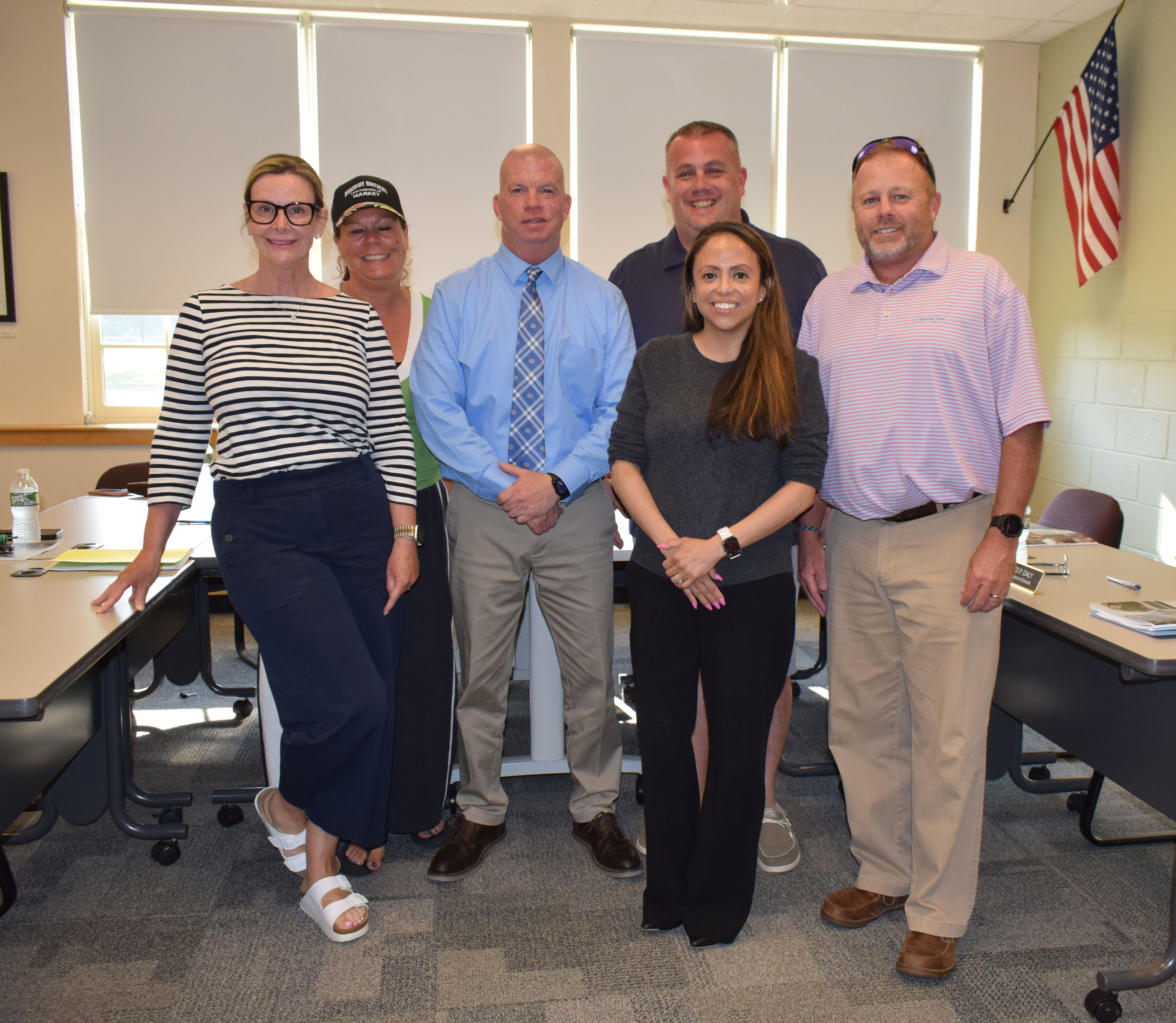 From left to right: Heather Sittig, Michele Tourangeau, Superintendent Jim Daly, Chair Helena Kowalewski, Vice Chair Jason Vennard, and Jeff Sullivan. 
